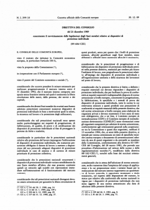 Direttiva 89/686/CEE, del 21 dicembre 1989. Dispositivi di protezione individuale